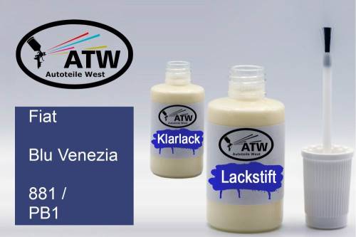 Fiat, Blu Venezia, 881 / PB1: 20ml Lackstift + 20ml Klarlack - Set, von ATW Autoteile West.